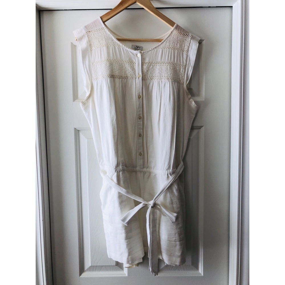 Loft White Linen Romper Tie Front